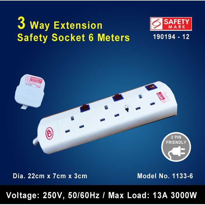 2 to 5 Way Extension Safety Mark Socket (2 to 6 Meter) | Shopee Singapore