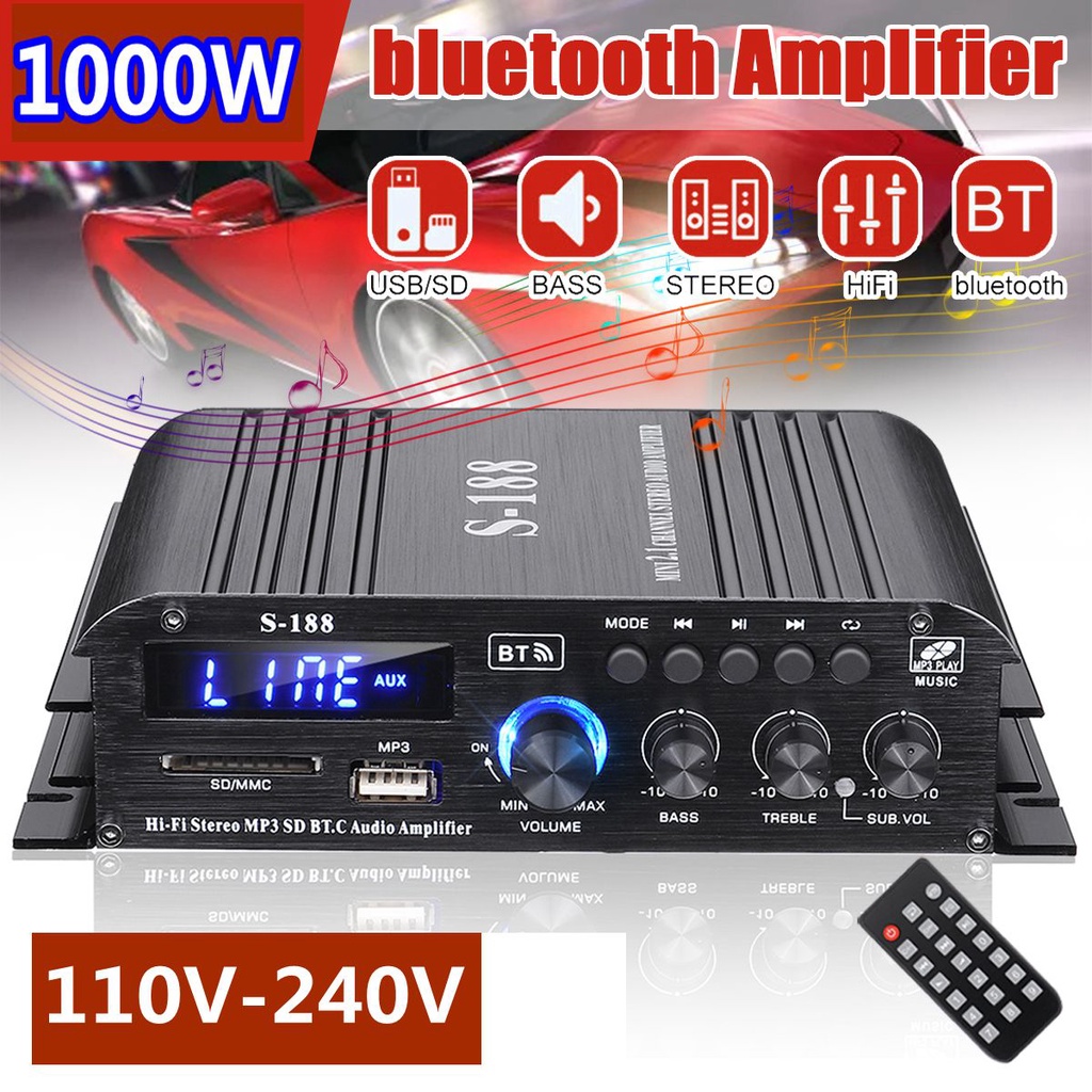 2 Channel Amplifier 400W+200W Mini HIFI Power Amplifier Bluetooth Audio