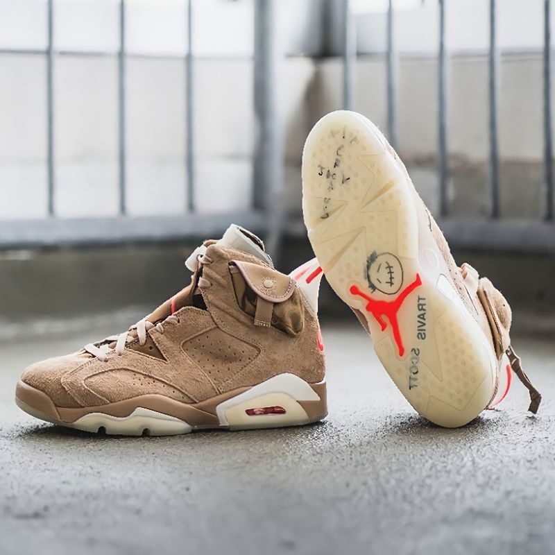 Travis Scott vs. Air Jordan 6 Retro British Khaki Premium Quality Sneakers  Unisex LFYF