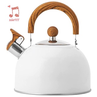 2.5L Enameled Teakettle with Handle, Steel Teapot Colorful Tea Kettle for  Stovetop, Hot Water, No Whistling White 