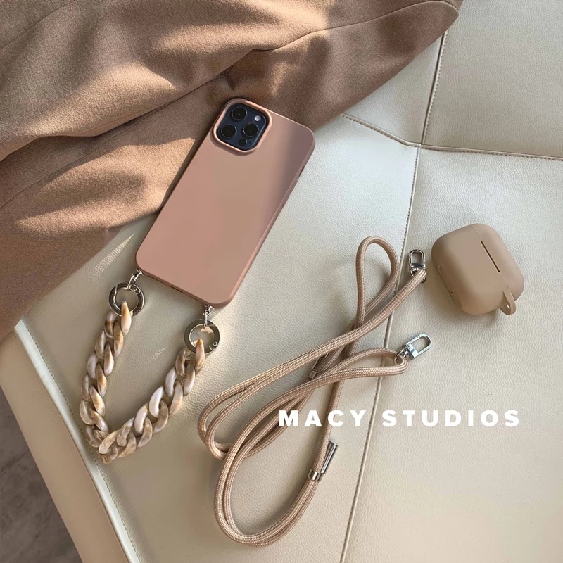 For Iphone 17 16 15 pro max 14 pro max 12 Pro Case Luxury Matte Marble Chain Strap Lanyard
