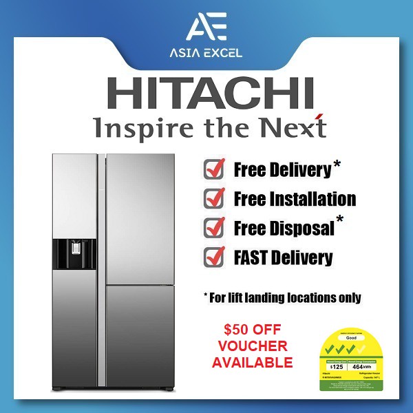 HITACHI RM700VAG9MSX 569L MIRROR SIDE BY SIDE REFRIGERATOR WITH ICE