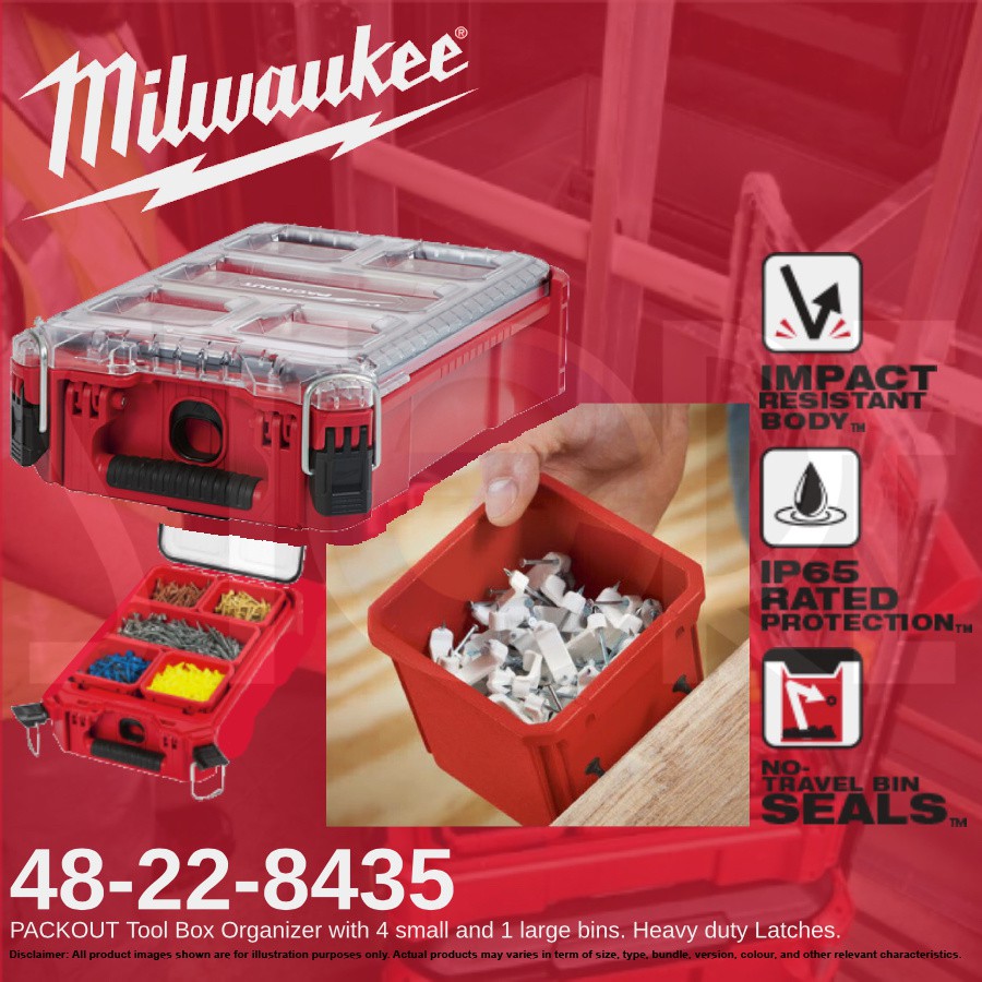 Milwaukee 48-22-8435 5-Bin Impact Resistant Polymer Packout Compact Organizer 45242505326