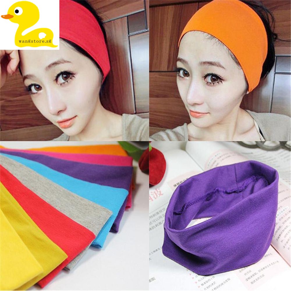 Lady Cotton Absorb Sweat Yoga Elastic Headband Women Candy Color Sports Hairband Shopee Singapore
