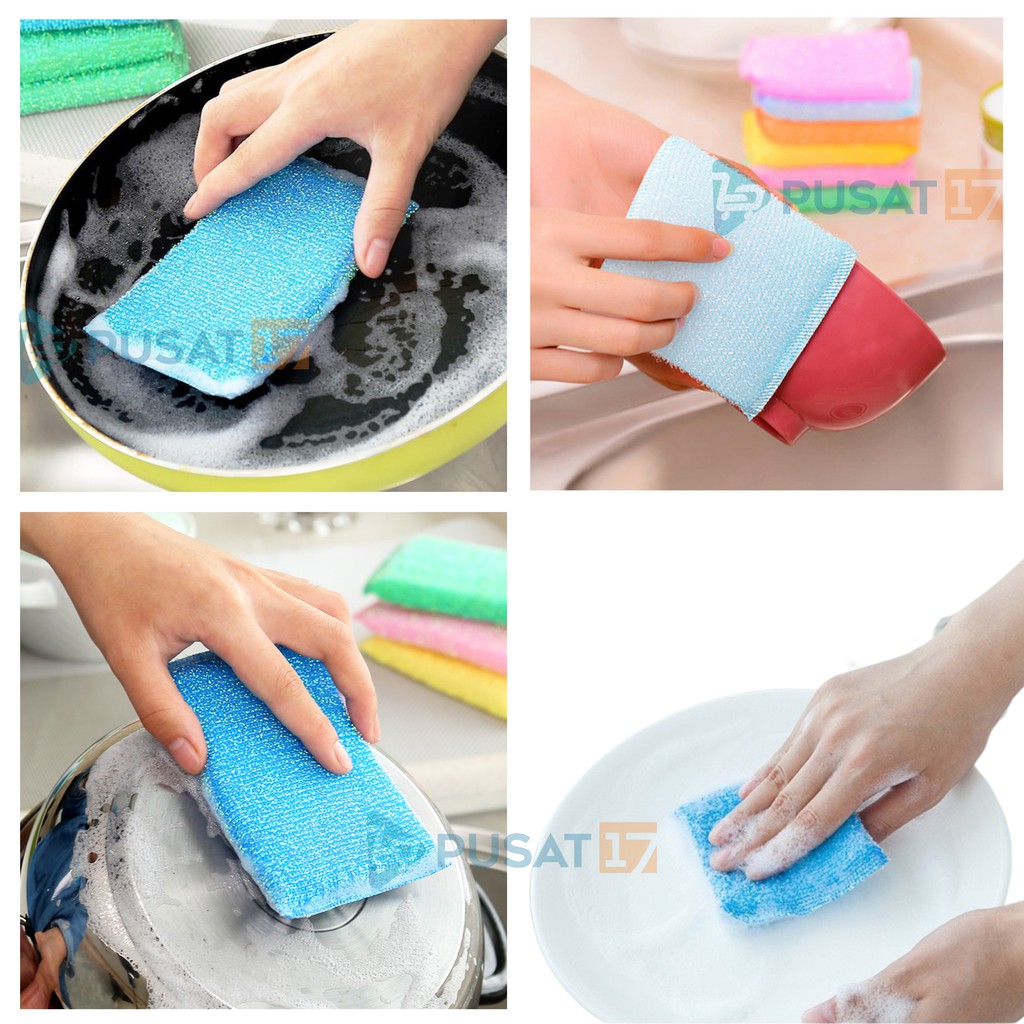 SPON CUCI PIRING ISI 4PCS SERBAGUNA / SPONGE CUCI PIRING / SPONS CUCI PIRING SABUT BUSA CUCI PIRING - Gambar 2