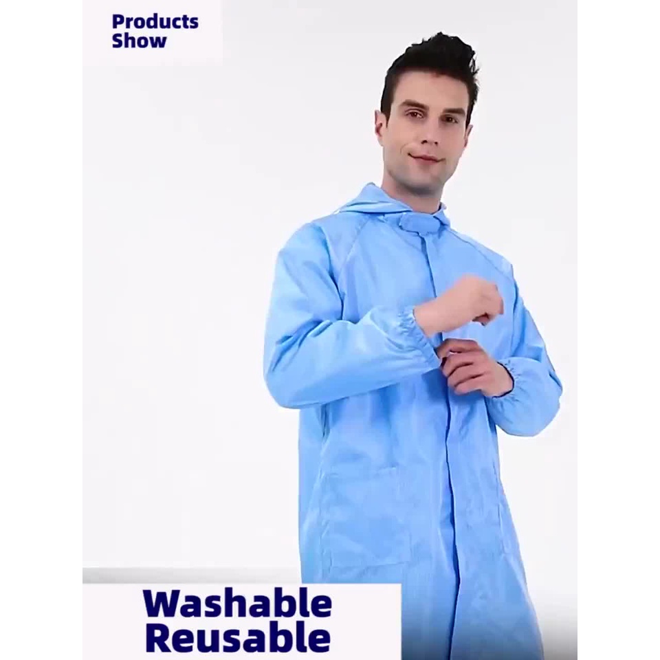 Esd Smock Round Neck with Zip Hooded Design Antistatic Ppe Gown ...