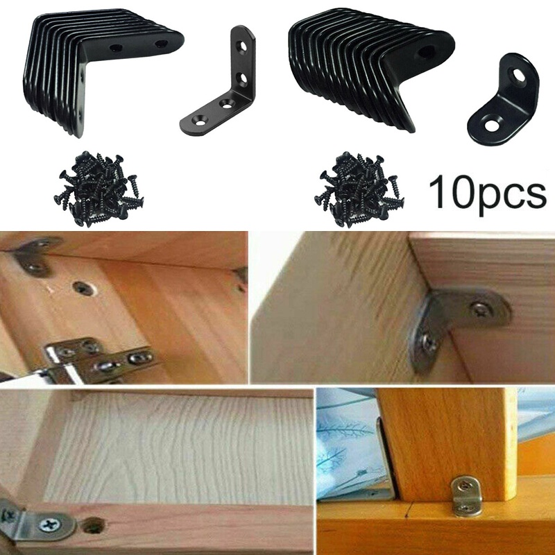 WhoopStore~L Shaped Brackets Anti rust Joint Set 10pcs Accessories Black Right angle#Ready Stock