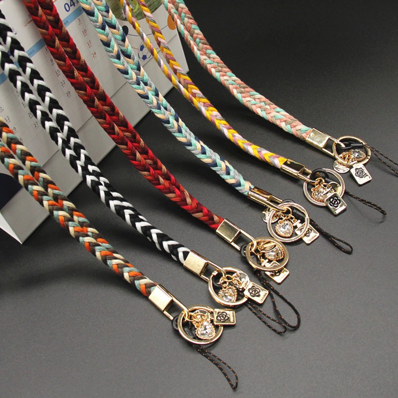 Colorful new winter woolen wide strap phone lanyard key mobile phone ...