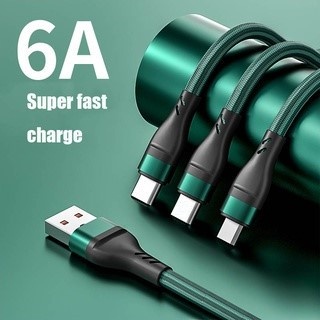 New 6A Super Fast Charging Cable 3 In 1 Nylon Braided Data Cable IOS Micro USB Type-c for iP Phone 13 12 11