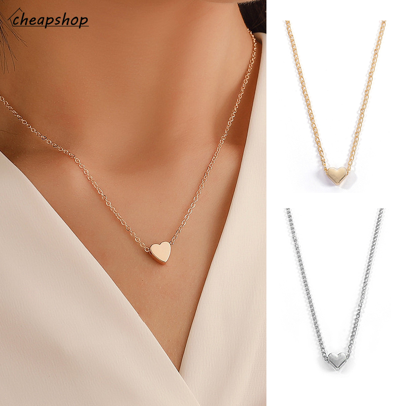 Korean Simple Gold Necklace Fashion Ladies Love Heart Silver Chain Choker Necklaces Women Jewelry Accessories