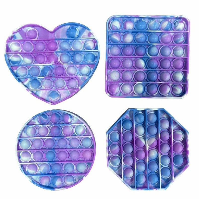 Pop It Push It Fidget Toy | Tie Dye Purple Blue White | Silicone Bubble ...