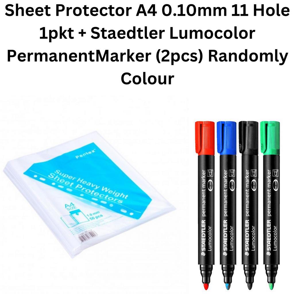Sheet Protector A4 0.10mm 11 Hole 1pkt + Staedtler Lumocolor Permanent