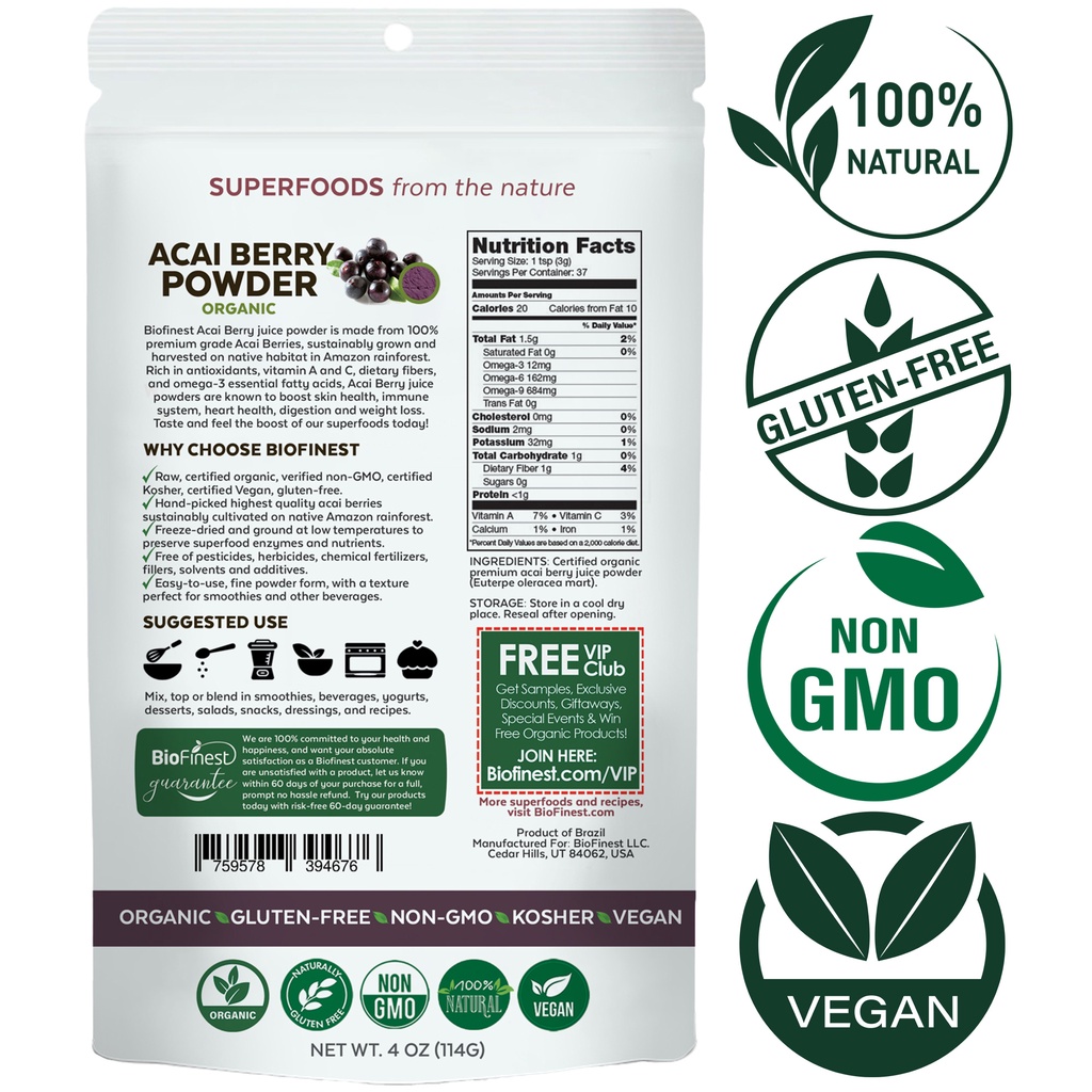 Biofinest Acai Berry Juice Powder - Organic Freeze Dried Superfood ...