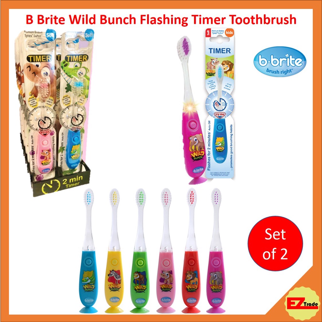 B Brite Wild Bunch Timer Toothbrush Flashing Timer With Suction Cup Set ...