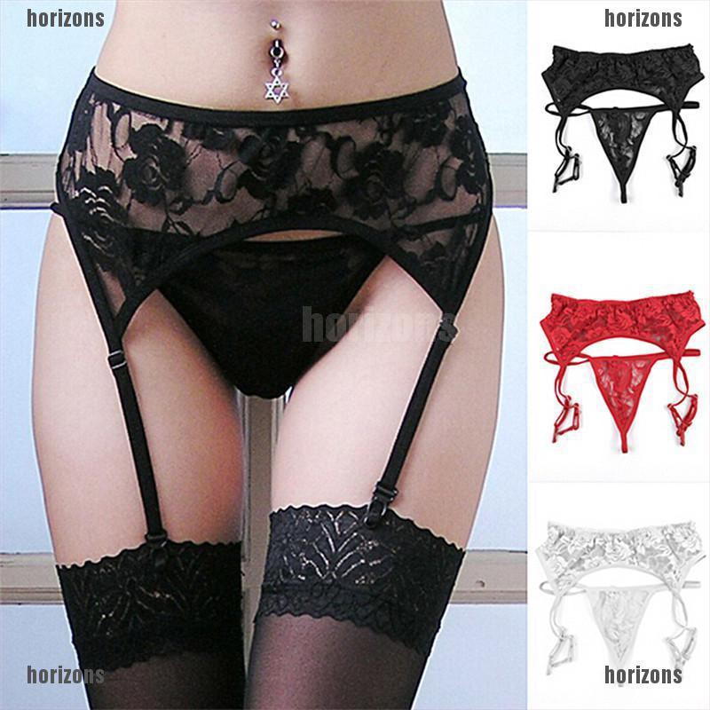 Hor Sexy Lady Lace Suspender Garter Belt Lingerie G String Thong Set