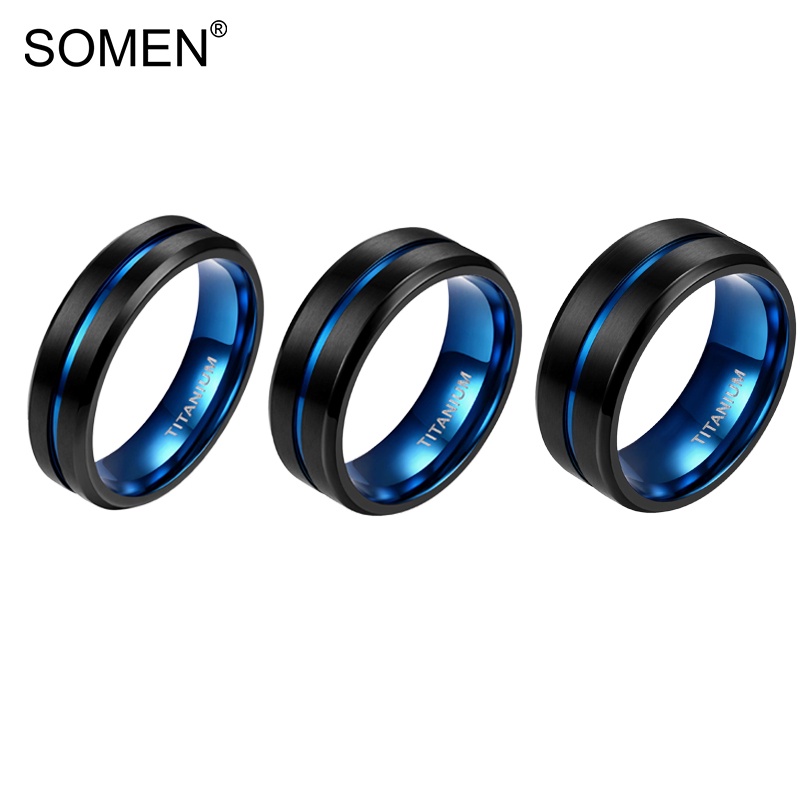 Mens black and on sale blue titanium wedding bands