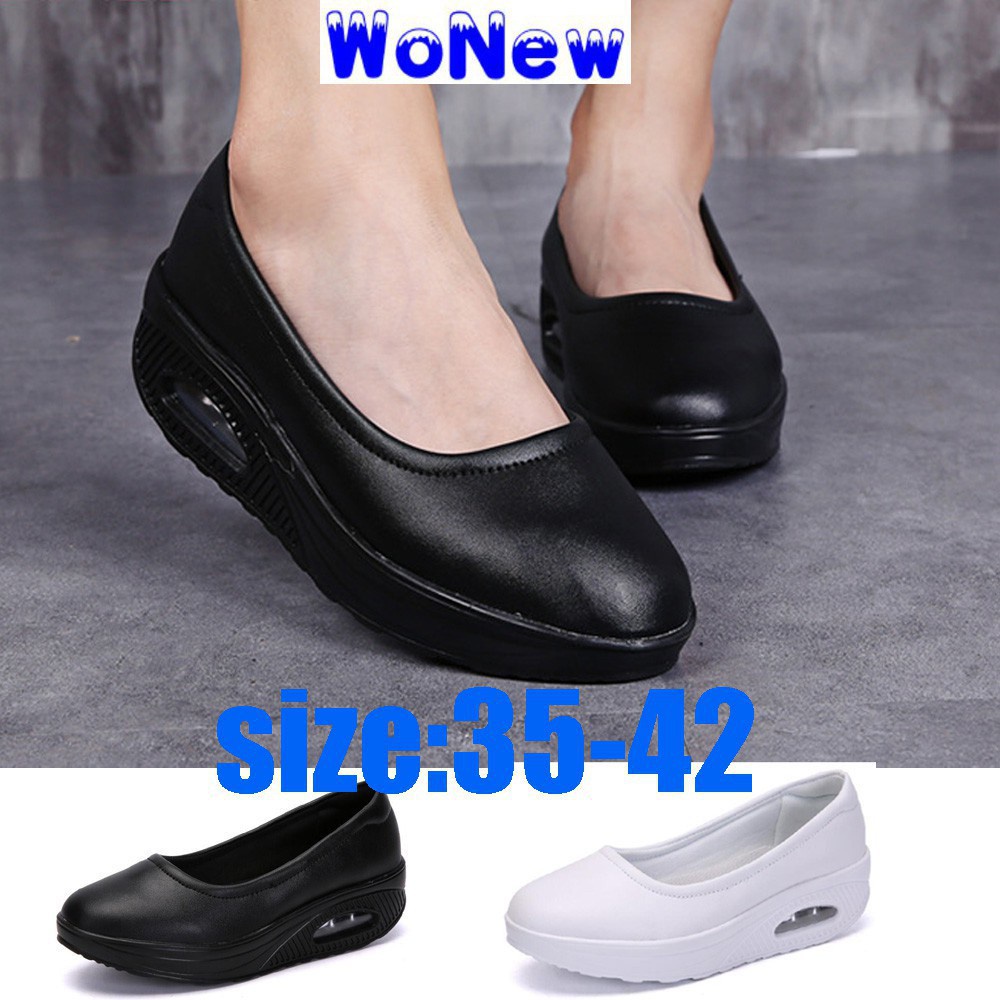 WoNew Women White Slip on Shoes Nurse Shoes PU Leather Air Cushion black Sneakers Shopee Singapore