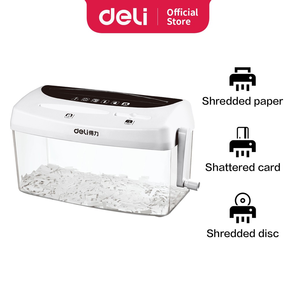 Deli Paper Shredder Penghancur Kertas Manual A4 Kapasitas 1 Lembar Uk 4 Liter Desain Modern 9935 - Gambar 2
