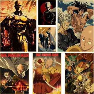 Vintage Japanese Anime One Punch Man Poster Retro Kraft Paper Posters Wall  Sticker Home Decor Living Room Bar Cartoon Picture