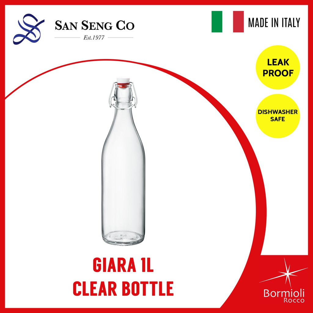 BORMIOLI ROCCO Giara Bouteille En Verre 1L Bleu Avec Bouchon Mécanique – Idéale Pour Limonade, Jus, Infusions Maison