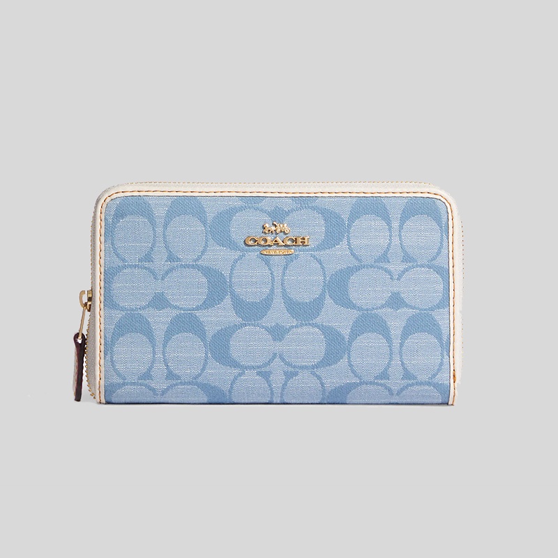 Coach Medium Id Zip Wallet In Signature Chambray Light Denim CA733