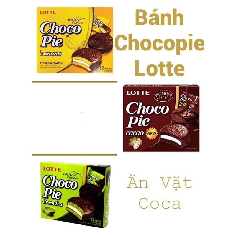 Chocopie Lotte 3 flavors ( cacao, green tea ,banana) | bánh choco pie 3 ...