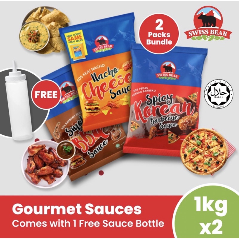 {SWISS BEAR} NACHO CHEESE, KOREAN SPICY BBQ, (2packs x 1kg) *SQUEEZY