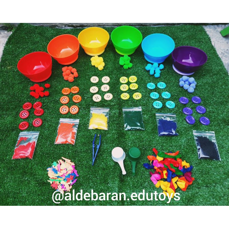 Montessori SENSORY TOYS PACKAGE / POMPOM SORTING / BUTTON SORTING ...