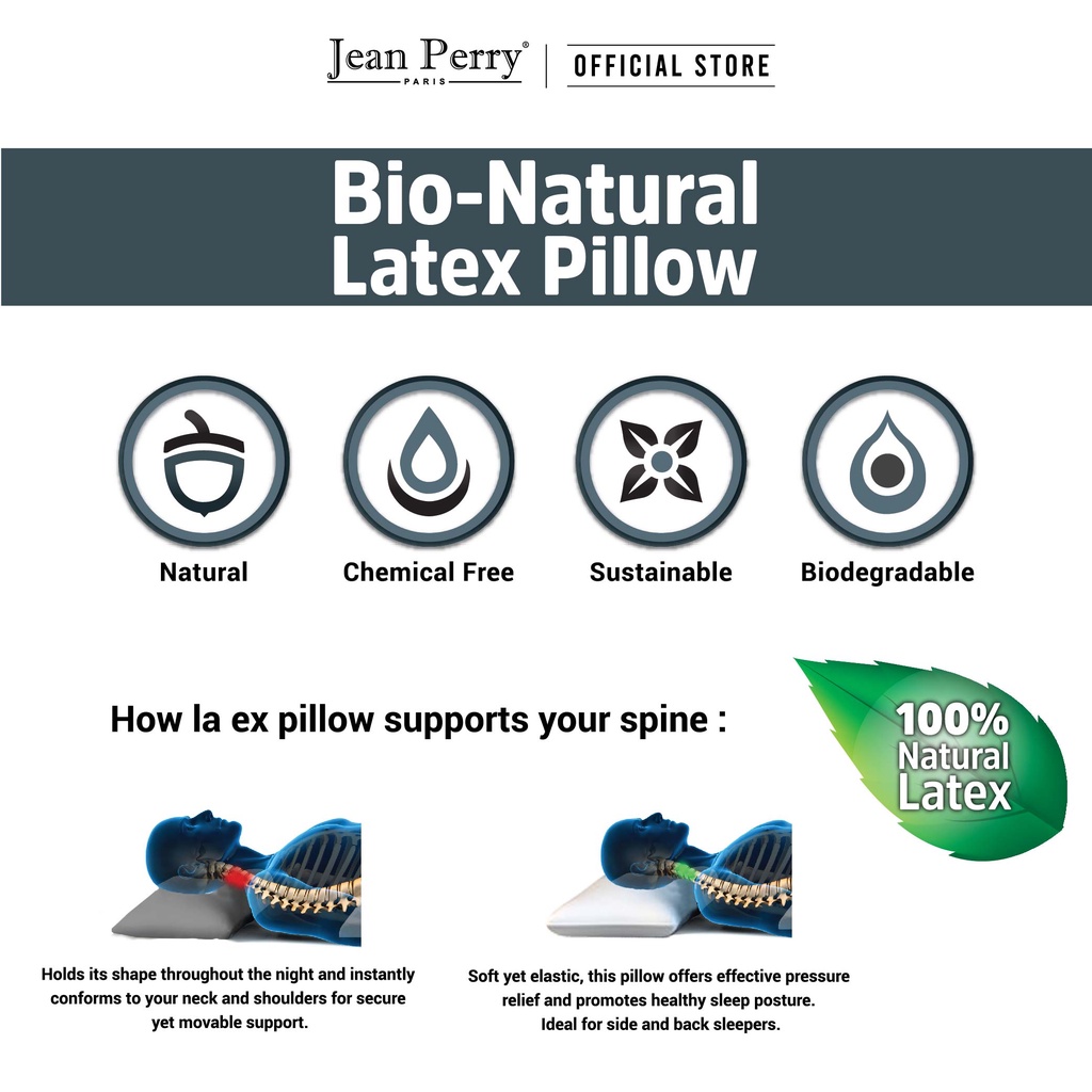 Jean Perry Bio-Natural Latex Pillow [100% Natural Latex] Shopee