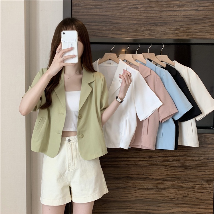 Xiaozhainv 6 Colors Korean Temperament ins Loose Short Sleeve Blazer women clothes Casual Coat Top Shopee Singapore
