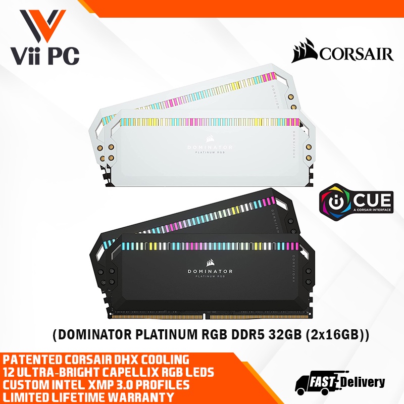 Corsair DOMINATOR PLATINUM RGB DDR5 – 32GB (2x16GB), 5200MHz, C40, Zwart