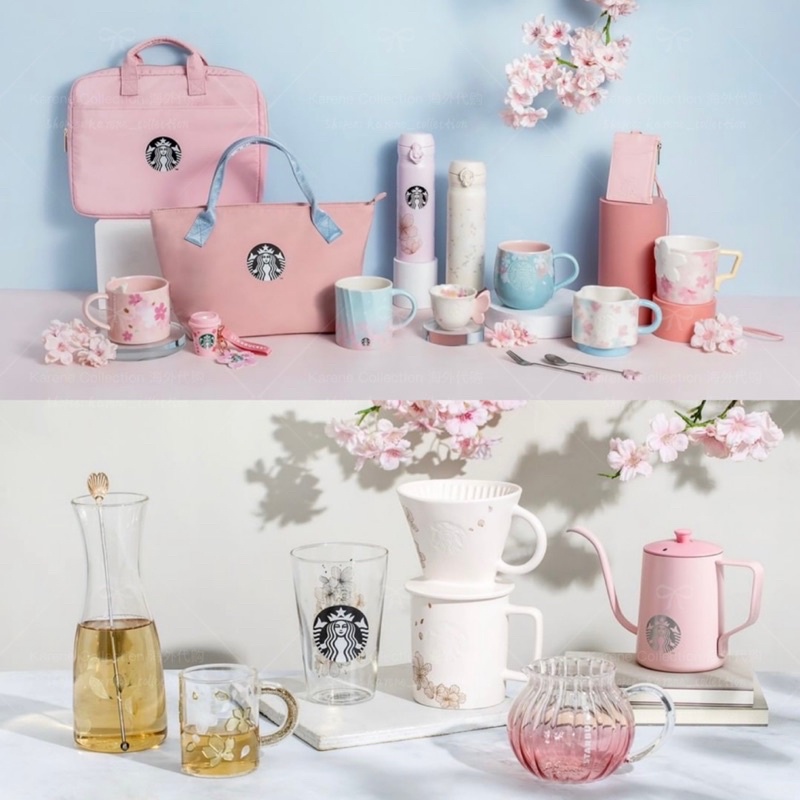 Starbucks White Cherry tea pot with sakura shops glass set