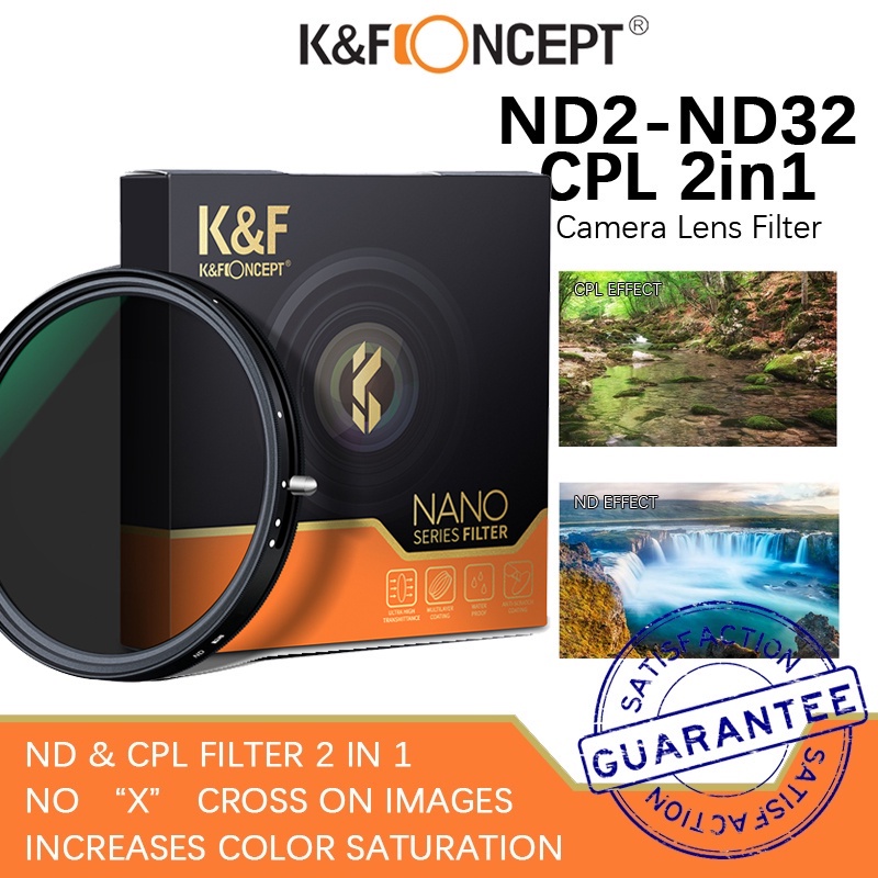 55mm ND2-32 Variable ND & CPL Filter (1-5 Stop) 2 in 1 for Camera Lens, No  X Spot Weather Sealed