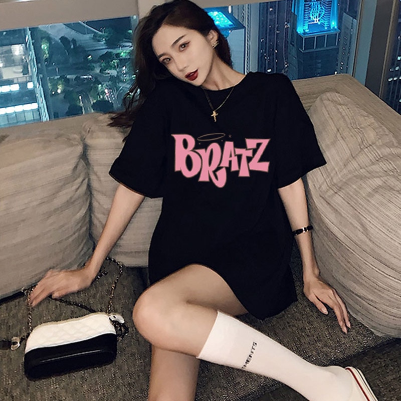 aesthetic Bratz letter t shirt women clothing casual Black tops fashion short sleeve Summer gothic female T-shirt
