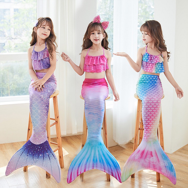 3Pcs/Set 3-18Yrs Girls Mermaid Costume Kids Swimsuit Baby Girl Bikini ...