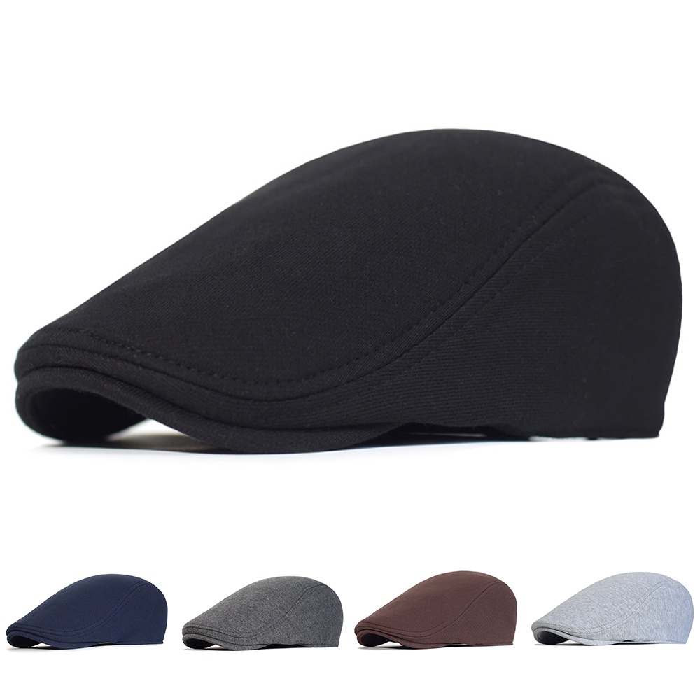 Fashion Beret Cotton Solid Color Soft Top Casual Beanie Retro Literary ...