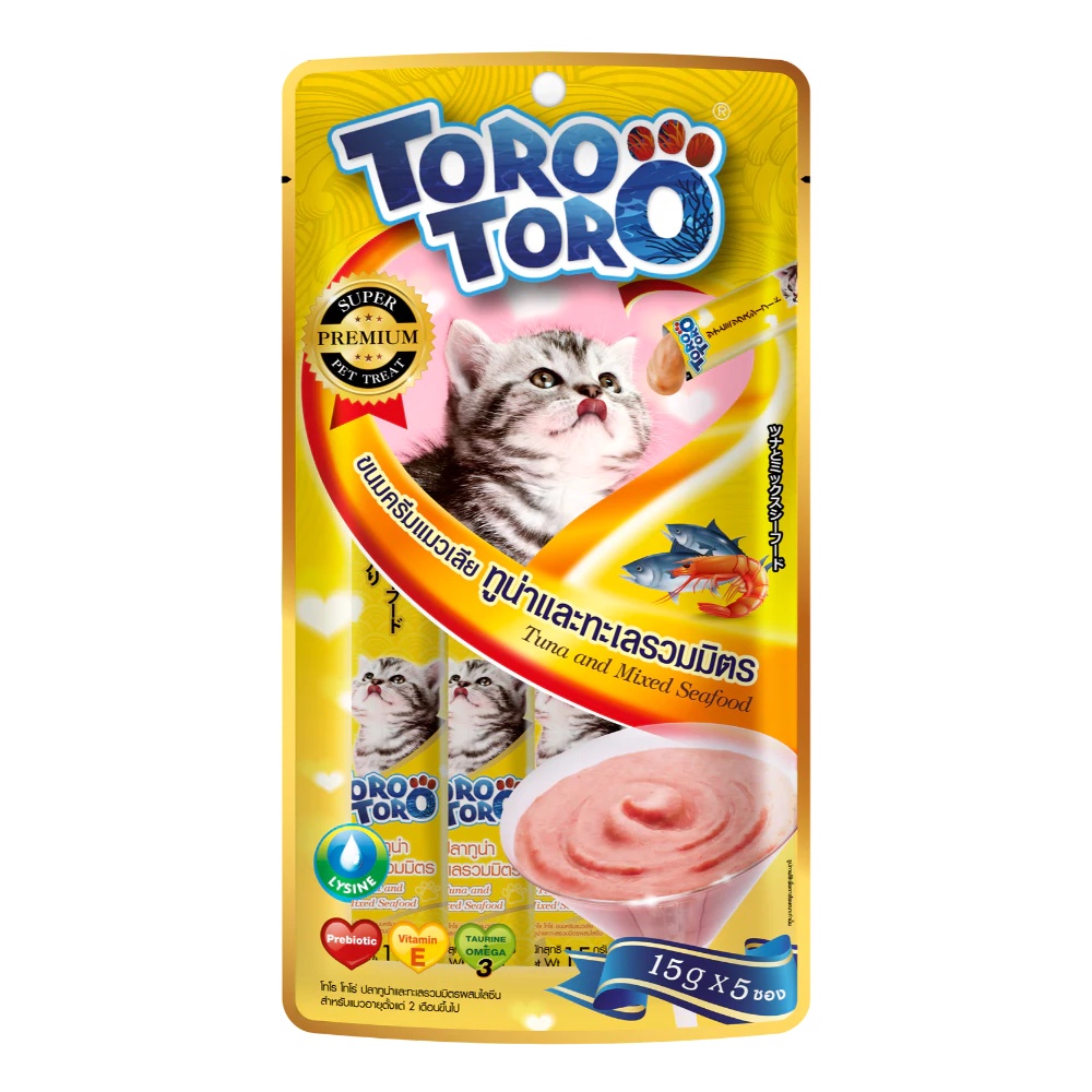 Toro Cat Treat Lickable Tuna & Seafood with Lysine 75g (15g x 5pcs ...