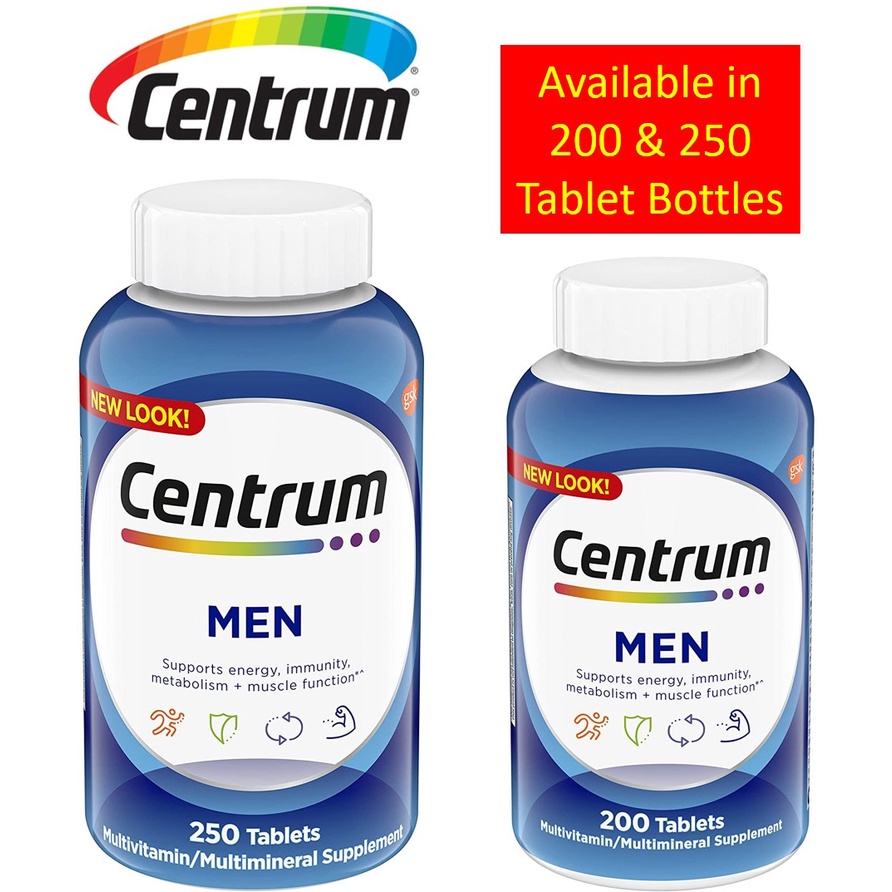 Centrum Multivitamin For Men Multimineral Supplement 200 & 250 Tablet ...