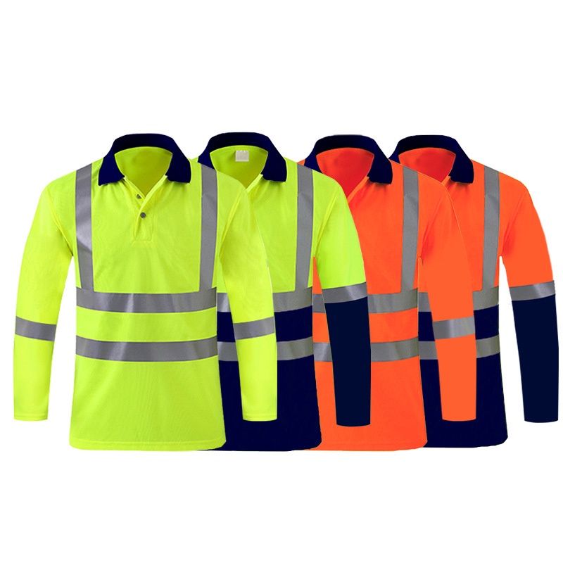 High Visibility Safety Shirts Reflective Long Sleeve Safety Polo