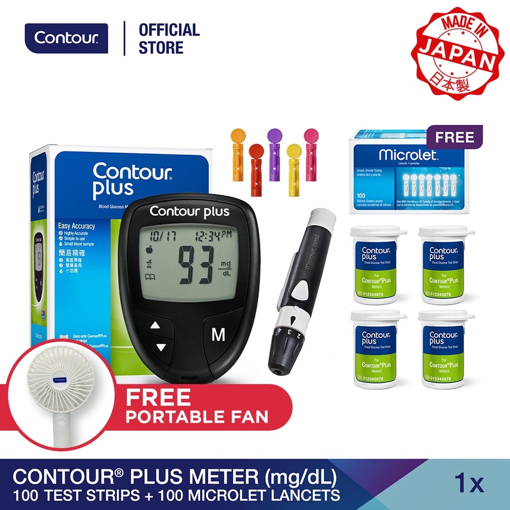 Contour Plus Blood Glucose Meter (mg/dL) + 100 Test Strips + 100 Microlet Lancets Shopee Singapore