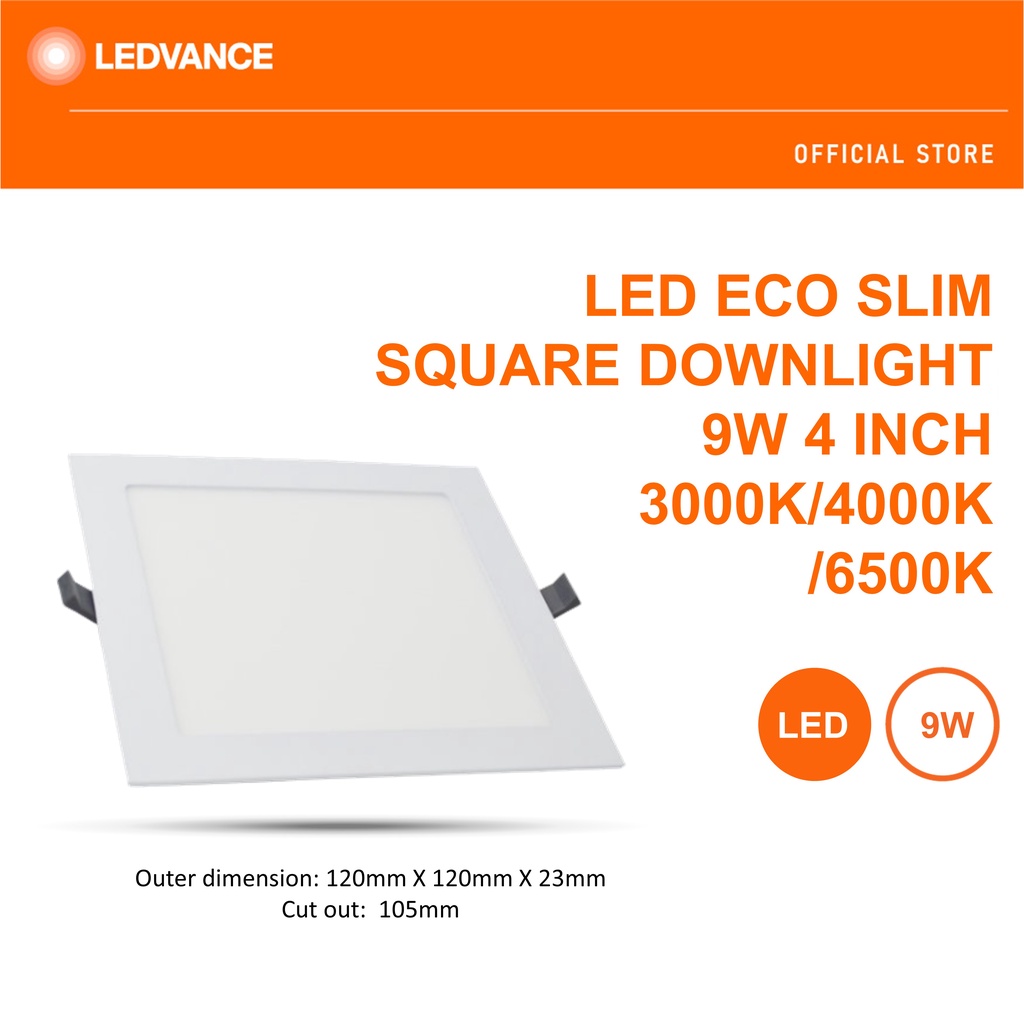 LEDVANCE LED Eco Slim Square Downlight 9W 4 Inch (3000K/4000K/6500K ...