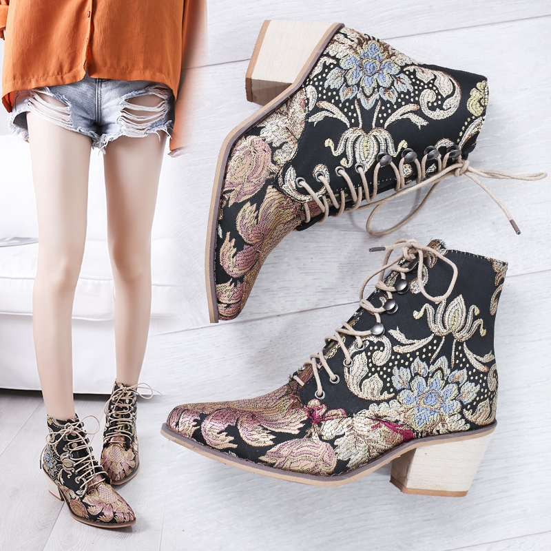 Embroidered on sale heel booties