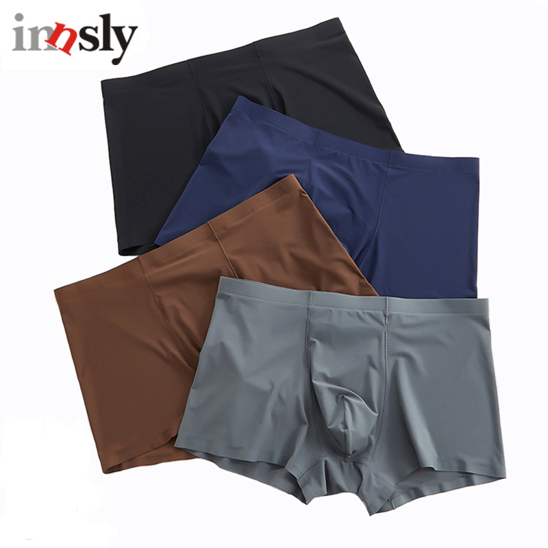 Innsly Seamless Boxer Men Underwear Ice Silk Summer Thin Shorts Mid-Waist  Panties Big Size
