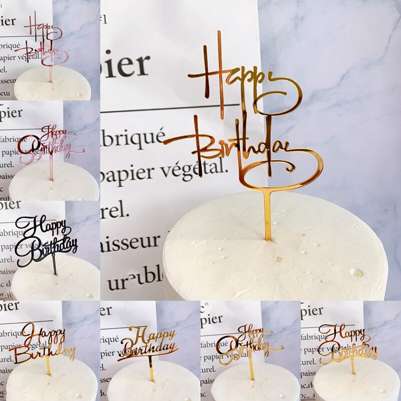 Rose Gold Acrylic Happy Birthday Cake Topper Cake Decorating Party ...