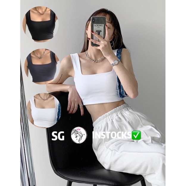 (SG Seller Instocks)LADIES KOREAN STYLE CASUAL/ SPORTS CROPPED TOP (NON PADDED)