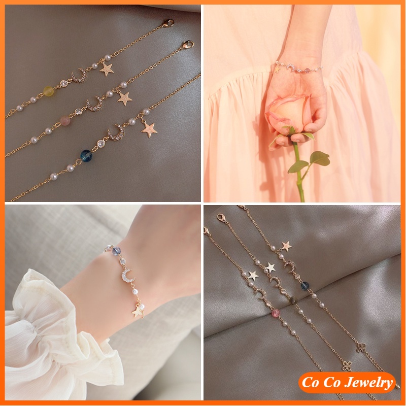 Korean Charm Stars Moon Pendant Bracelet Girl Women Exquisite Starry Sky Jewelry Bracelets