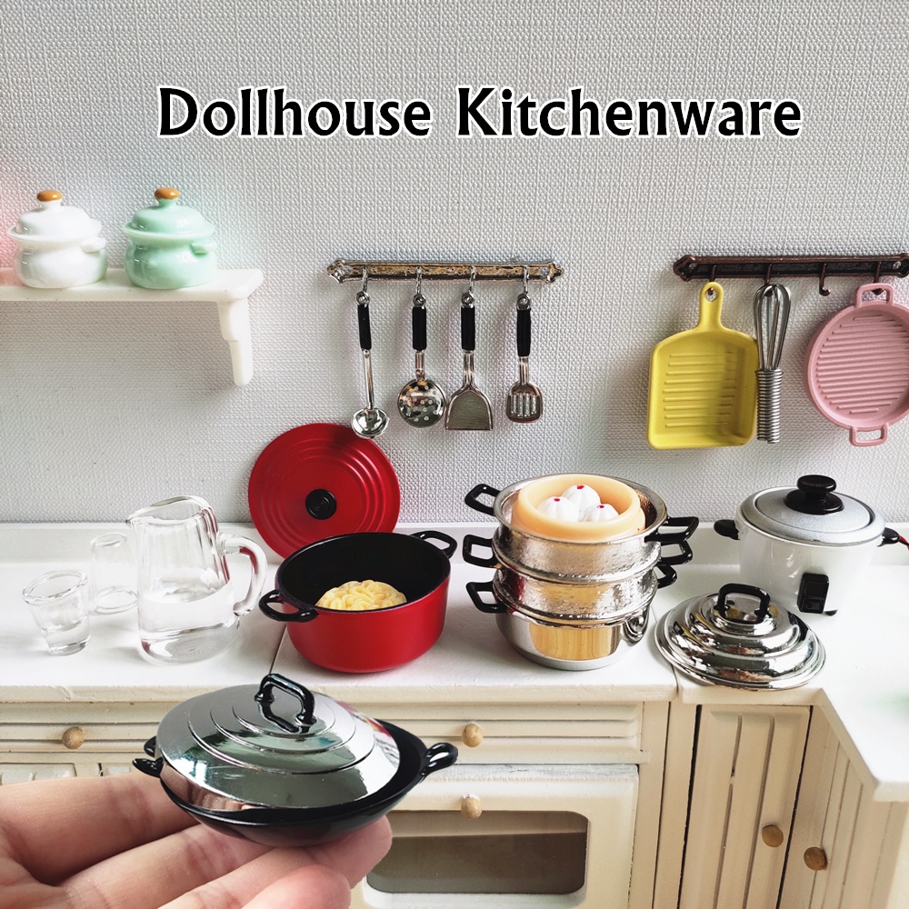 Dollhouse Kitchenware Mini Steamer/Wok/Rice Cooker/Baking Trays/Frying ...