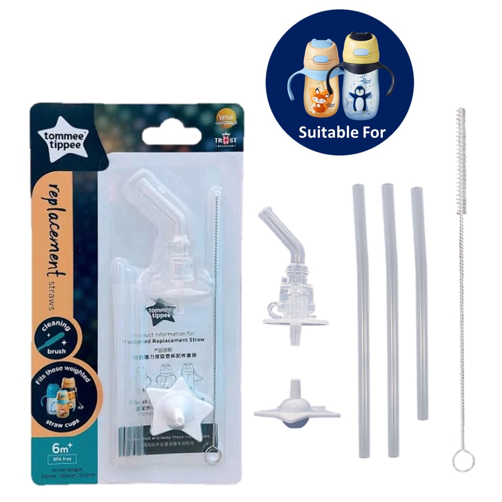 Tommee Tippee Replacement Straws for Straw Cup with Cleaning Brush/Weighted  Straw Replacement Set