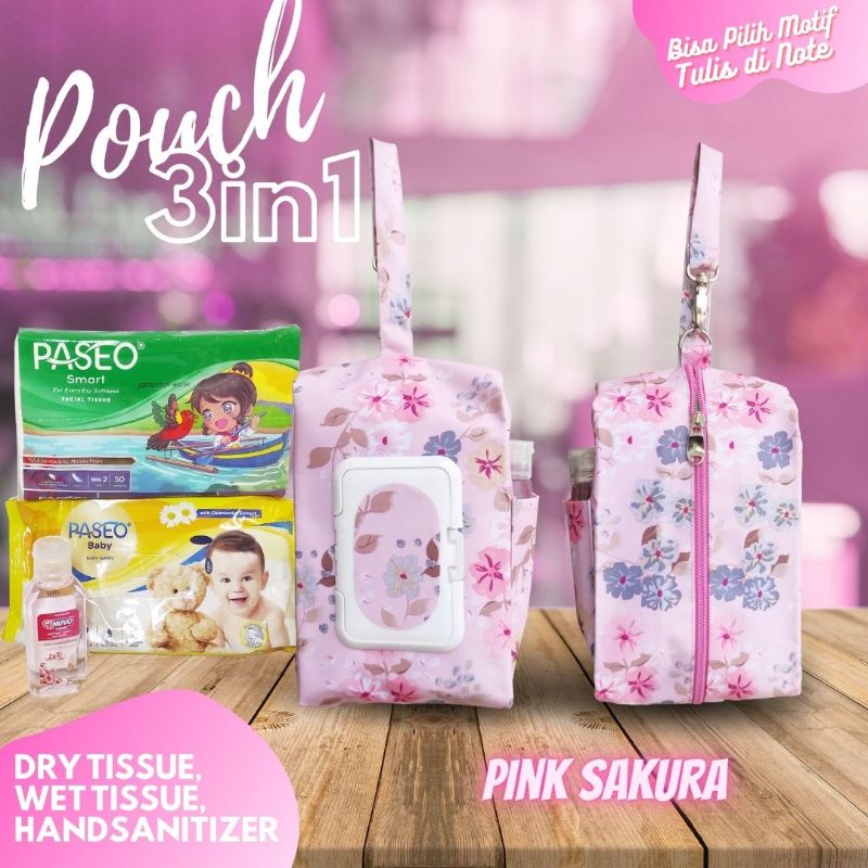 Wet Tissue Wallet 3in1 Dry Tissue Pouch plus Hand Sanitizer Tissue 50