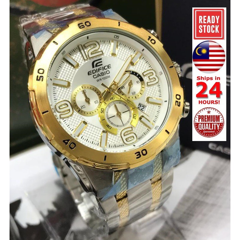 Edifice EF 538 Half Gold White Face Stainless Steel Men s Watch Jam Tangan Lelaki mens watch Shopee Singapore